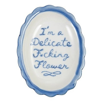 Stoneware Scalloped Dish With Saying | Blue & White