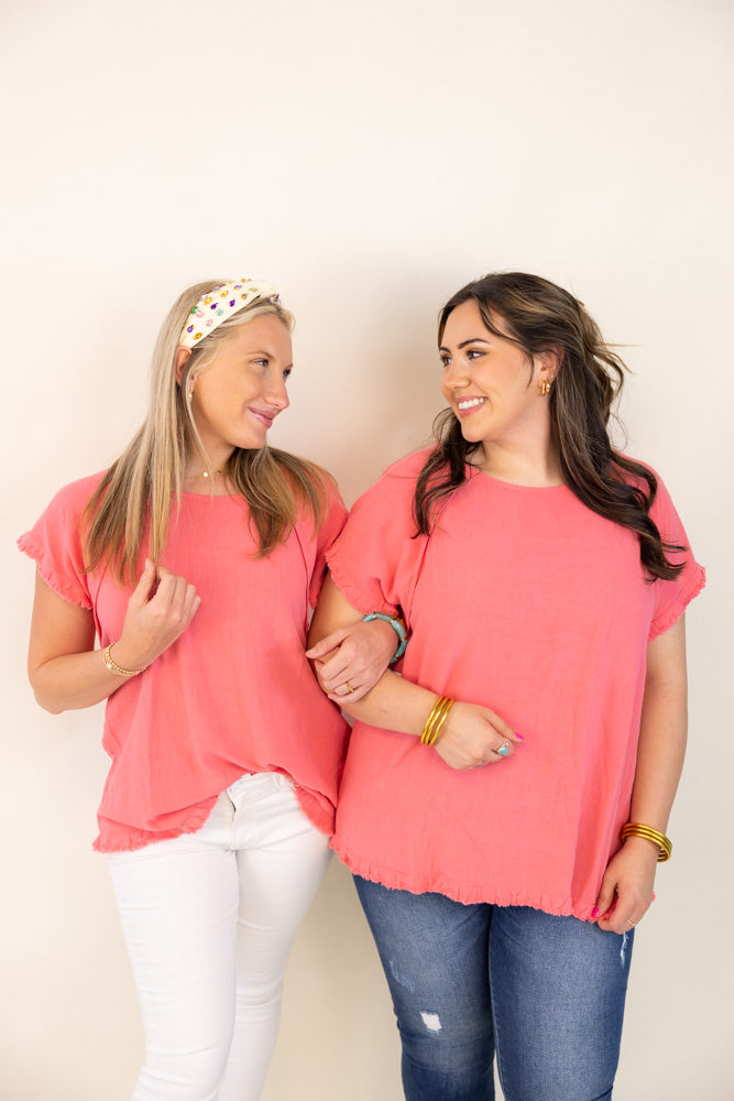 Pintuck High-Low Frayed Hem Linen Tunic Top (Final Sale)