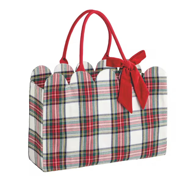 Mudpie | White Tartan Scallop Tote