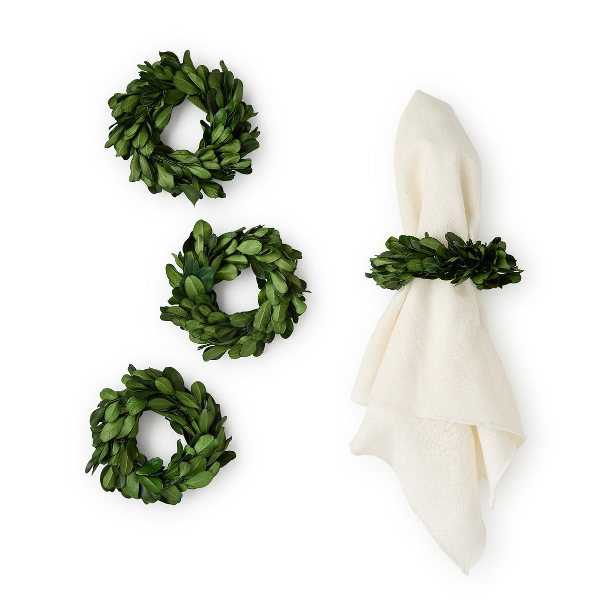 Two's Company | Set of 4 Preserved Boxwood Wreath Napkin Rings