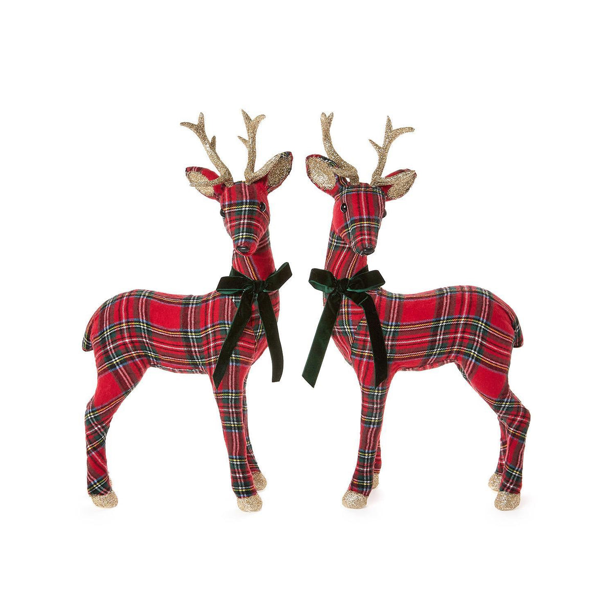 Two's Company | Holiday Tartan Deer with Velvet Bow & Glitter Accents