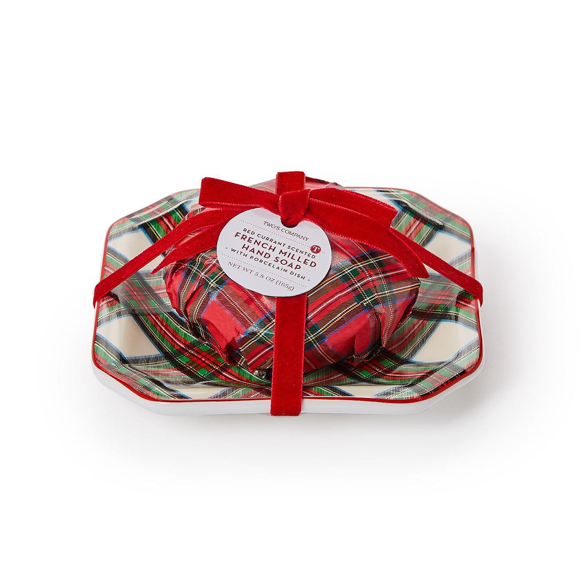 Two's Company | Tartan Red Currant Scented French Milled Soap with Porcelain Tray