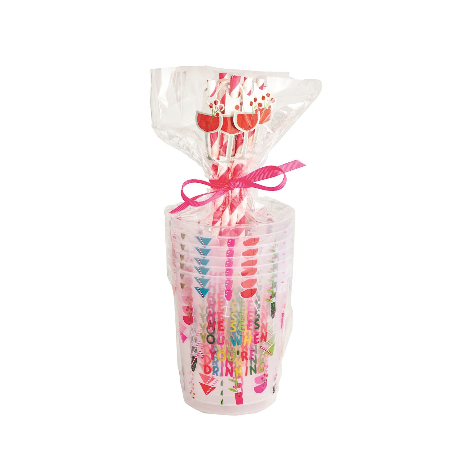 Mudpie | Pink Holiday Party Cup & Straw Set