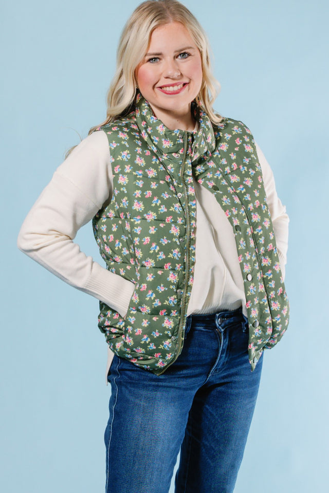 Olive Petal Puff Vest (Final Sale)