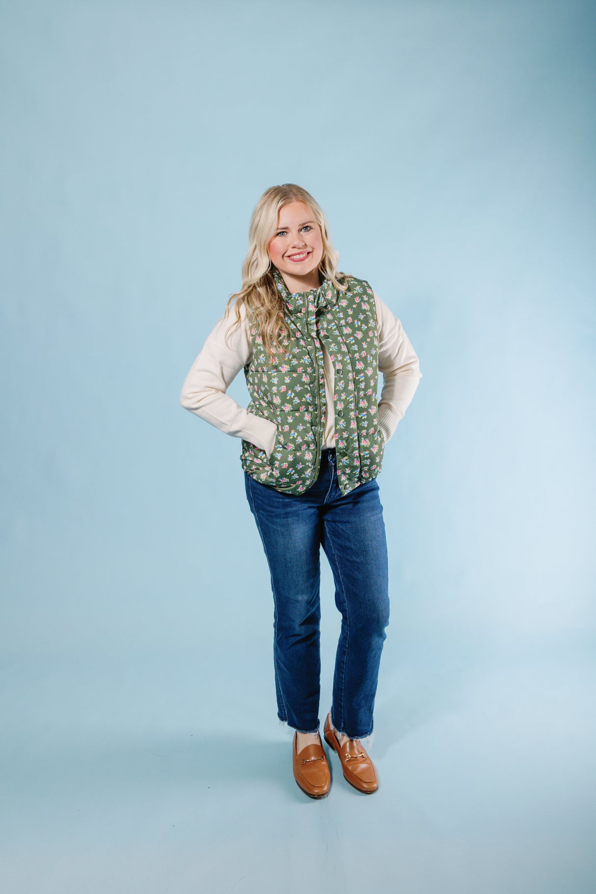 Olive Petal Puff Vest (Final Sale)