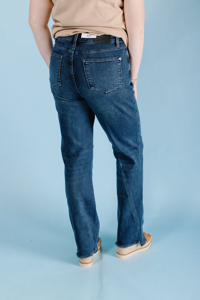 Judy Blue | High Waist Button Fly Hem Destroy Straight