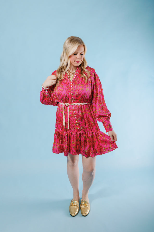 Karlie | Floral Satin Button Tie Dress (Final Sale)