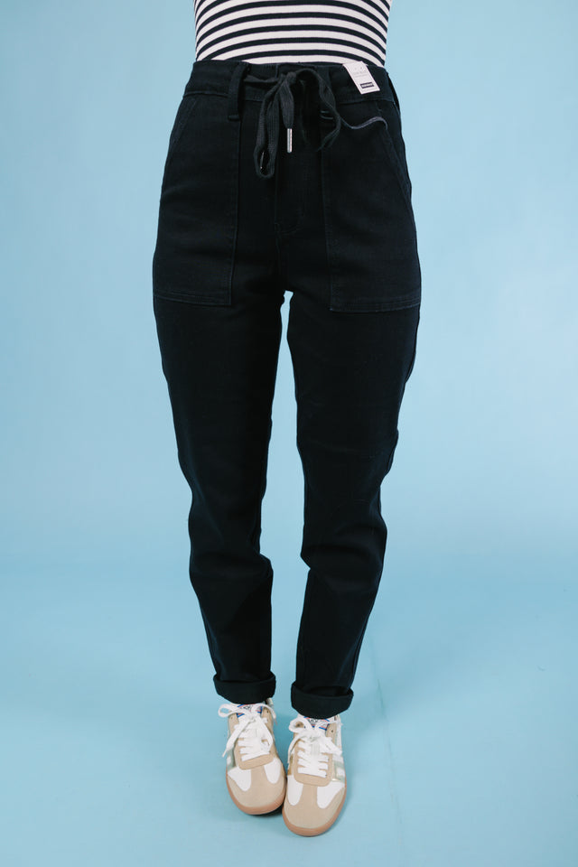 Judy Blue | High Waist Jet Black Double Roll Cuff Jogger (Final Sale)