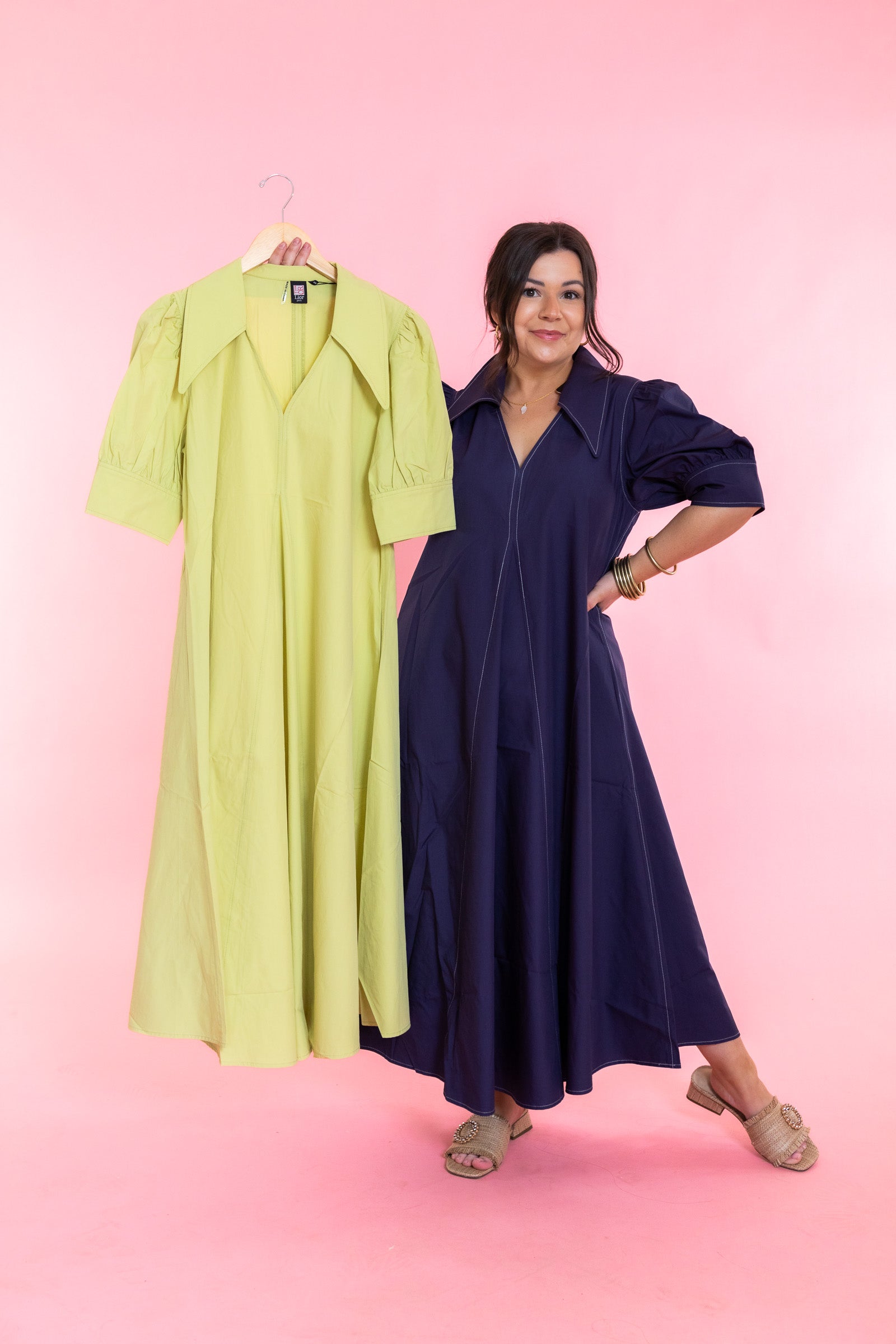 LIOR | Amber Pointed Collar Lime Dress