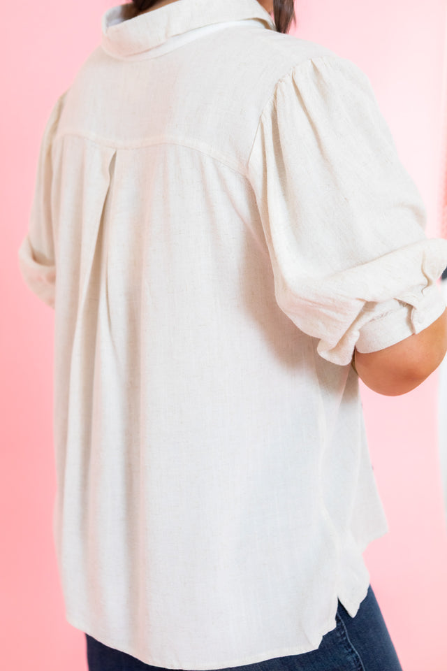 Short Puff Sleeve Mix Media Top