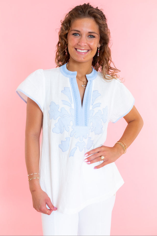 Solid Top with Stripe Abstract Applique