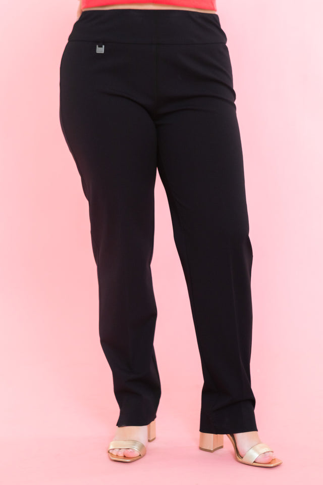 Wide Band Elastic Waist Ankle Pants in Black
