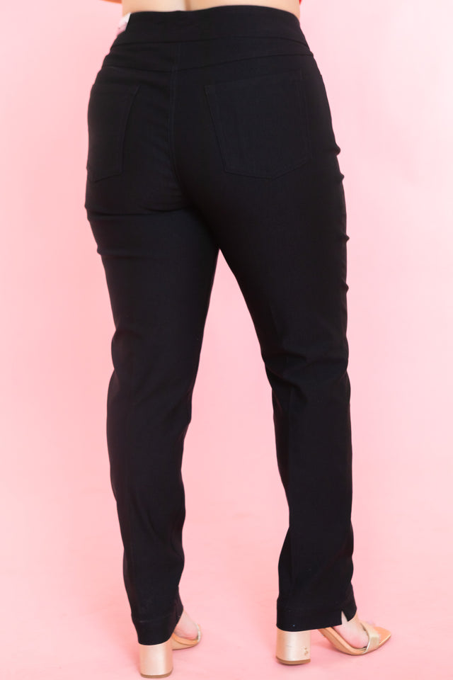 Pull-On Solid Fine Line Twill Ankle Pant in Black