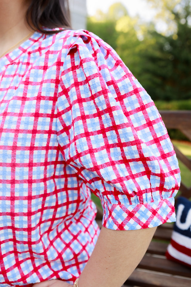 Mary Square | Elaine Gingham Red & Blue Top