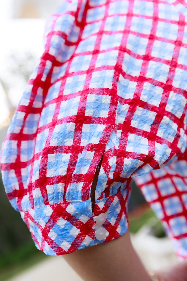 Mary Square | Elaine Gingham Red & Blue Top