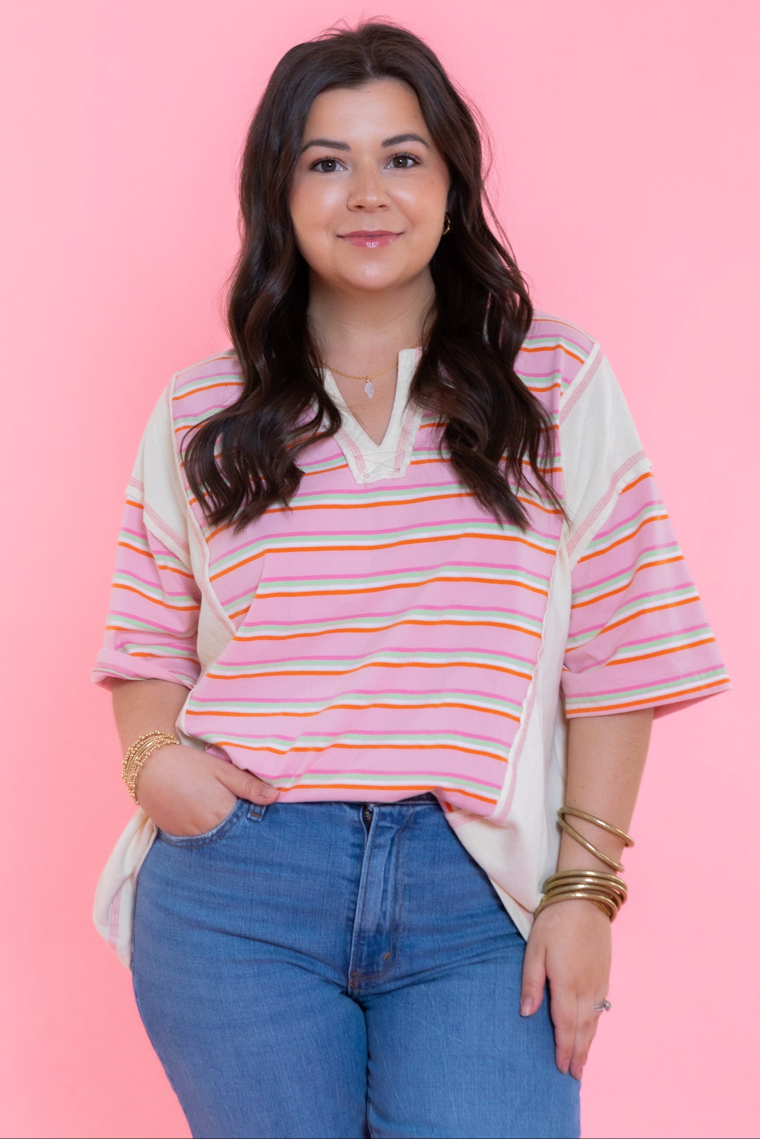 Stripe Mixed Knit Top