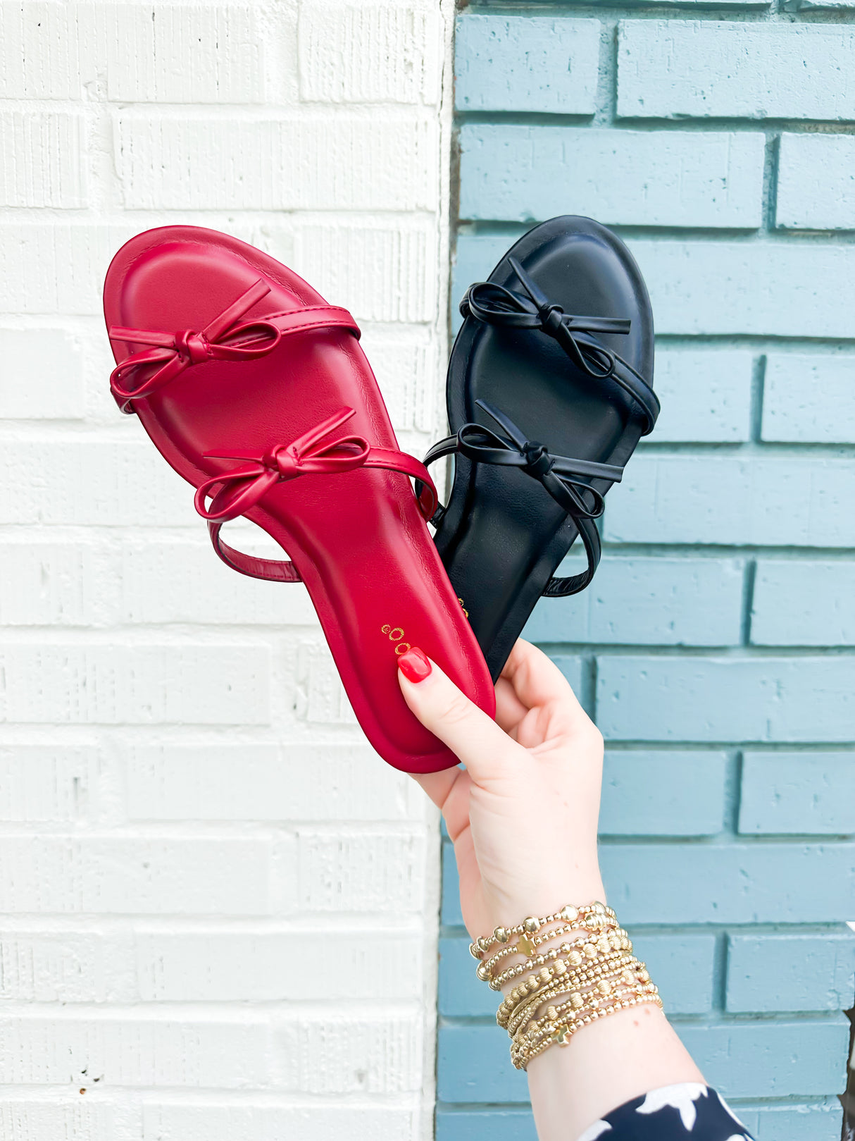 Bamboo | Double Bow Strap Slide Sandal