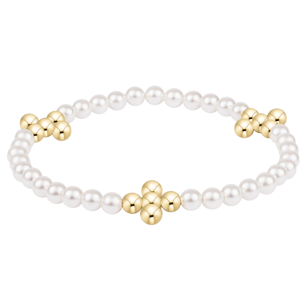 Enewton | Beaded 4mm Gold Singature Cross 4mm Pearl Bracelet