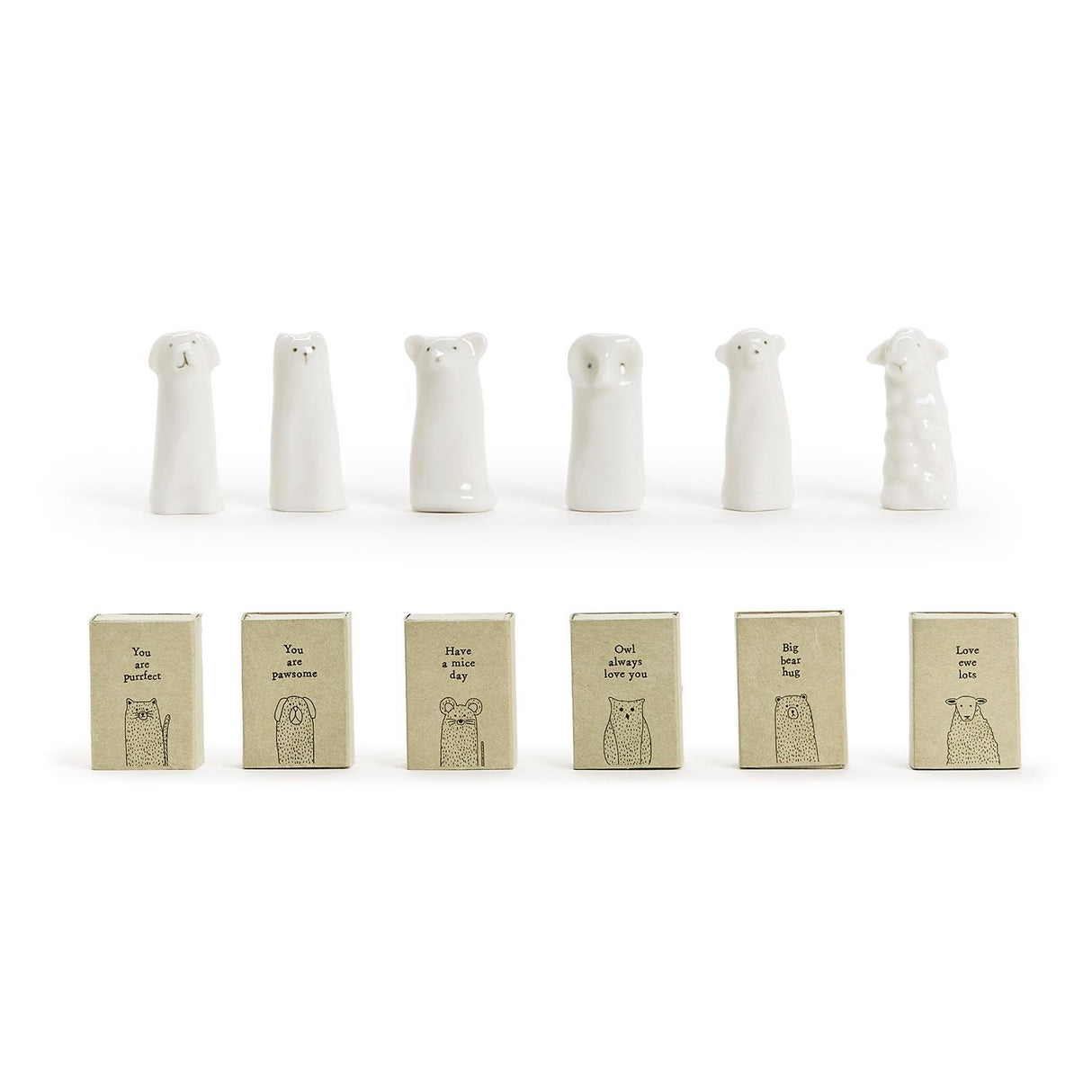 Two's Company | Tall Animal Matchbox in Gift Box With Saying