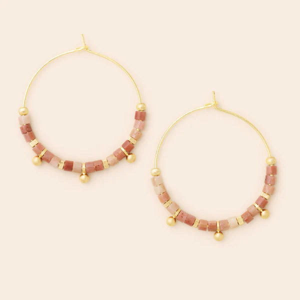 Scout | Stone Disc Hoop Earring - Rhodonite/Gold