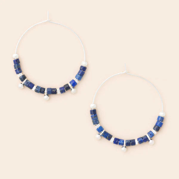 Scout | Stone Disc Hoop Earring - Lapis/Silver