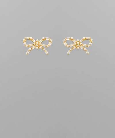 Madison's Exclusive | Crystal and Pearl Bow Earrings