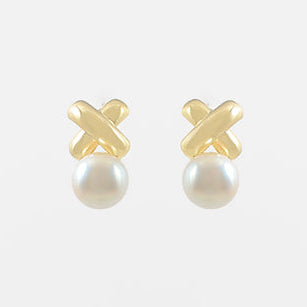 Madison's Exclusive | Pearl and Gold X Earrings