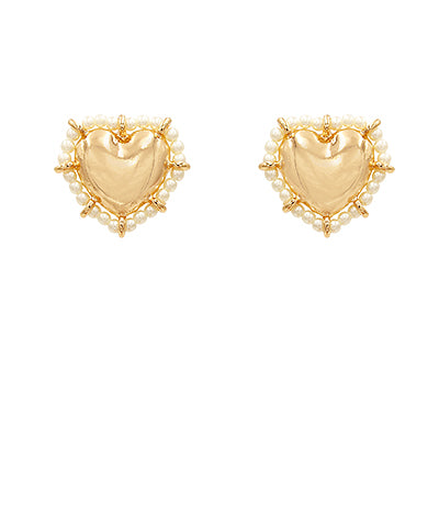 Madison's Exclusive | Heart & Pearl Trim Stud Earrings