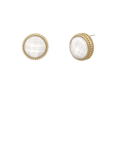 Madison's Exclusive | Faceted Round Stone Earrings White/Gold