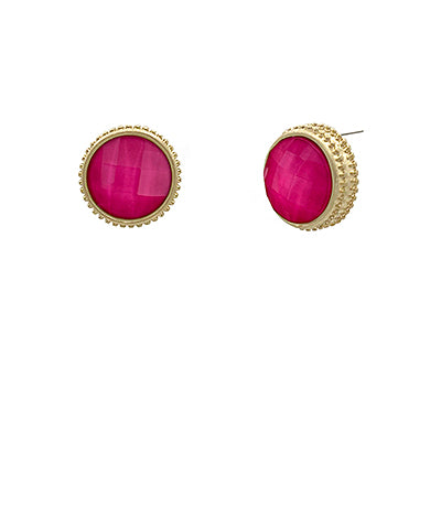 Madison's Exclusive | Faceted Round Stone Earrings Red/Gold
