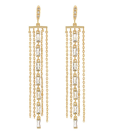 Madison's Exclusive | Pave Bar Fringe Baguette Earrings