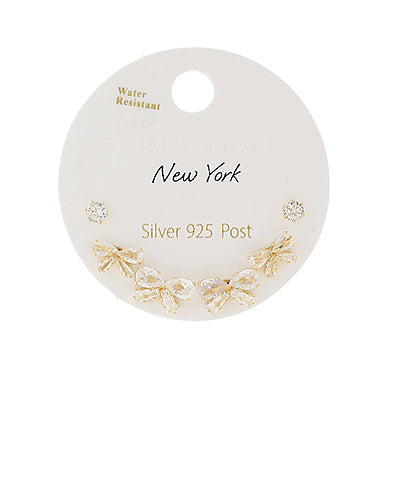 Madison's Exclusive | Pave Baguette Bow 3 Pair Earrings Set