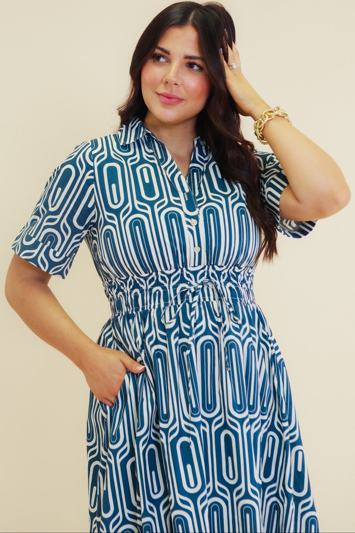 Santorini Geo Print Cotton Midi Dress