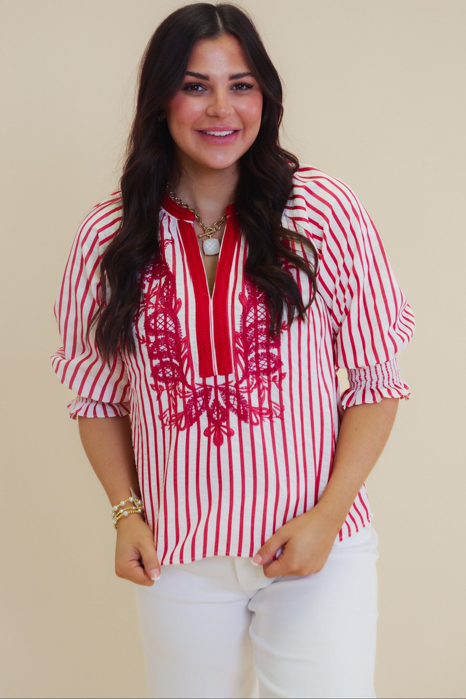 The Scarlet Striped Embroidered Top