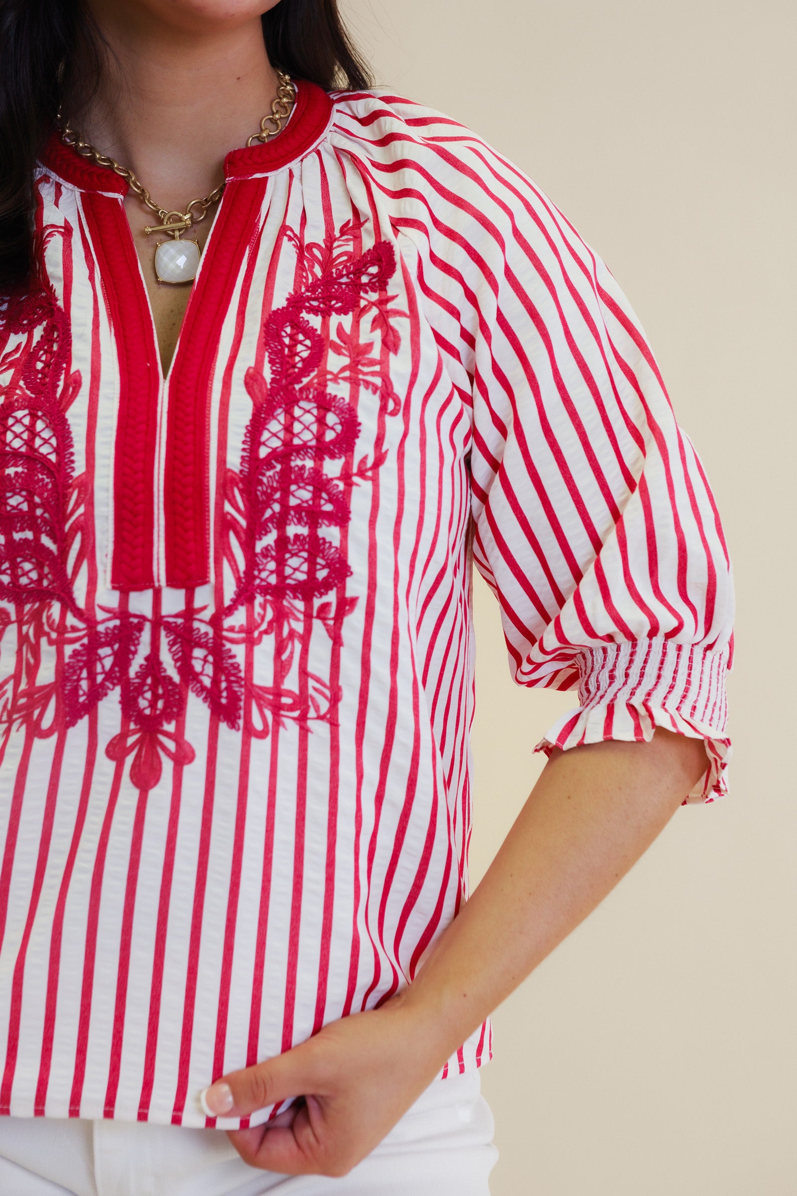 The Scarlet Striped Embroidered Top