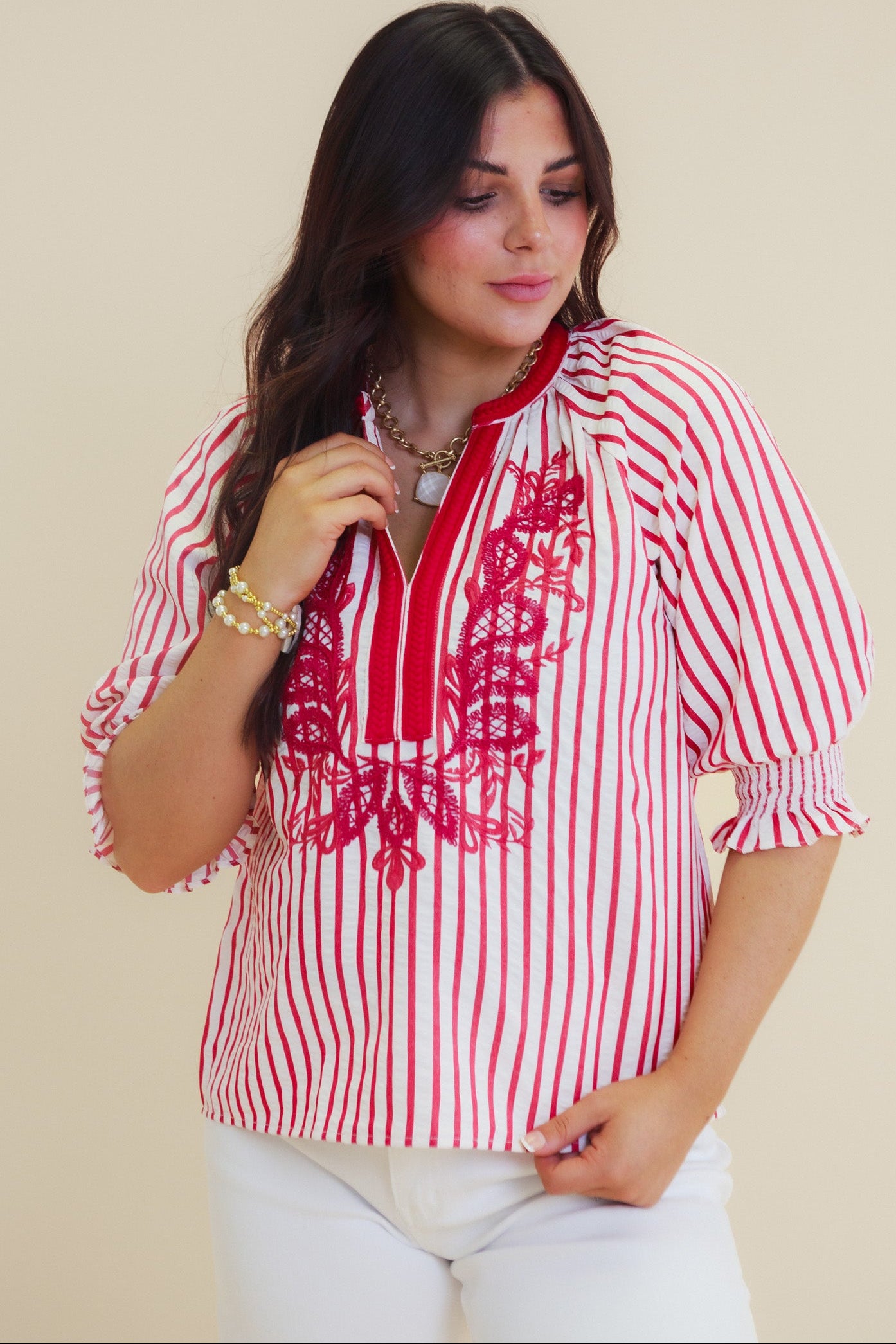 The Scarlet Striped Embroidered Top