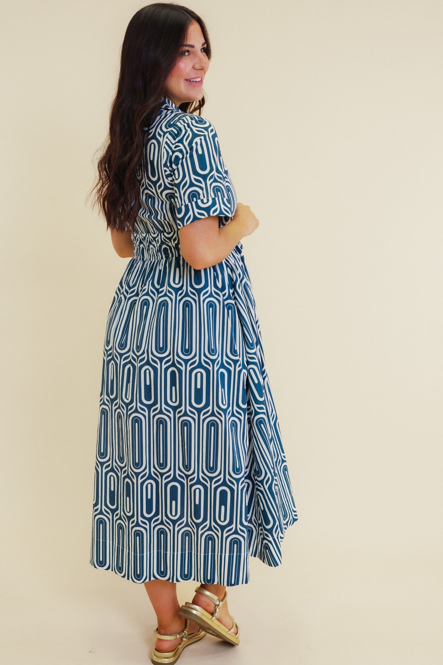 Santorini Geo Print Cotton Midi Dress