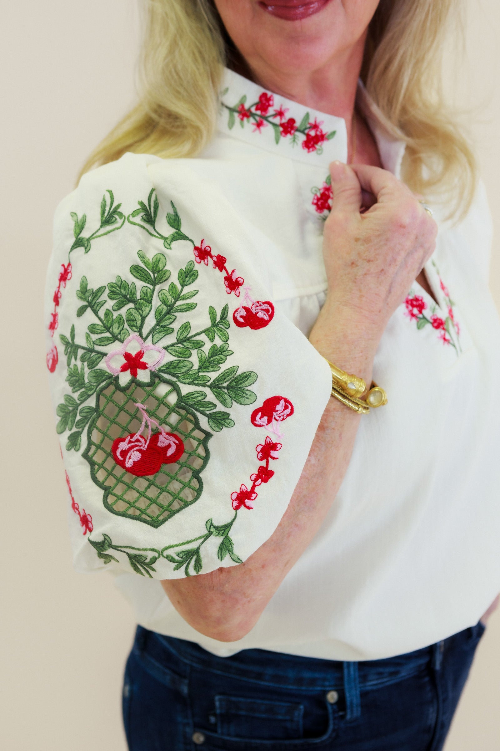 The Ruby Vine Embordered Top