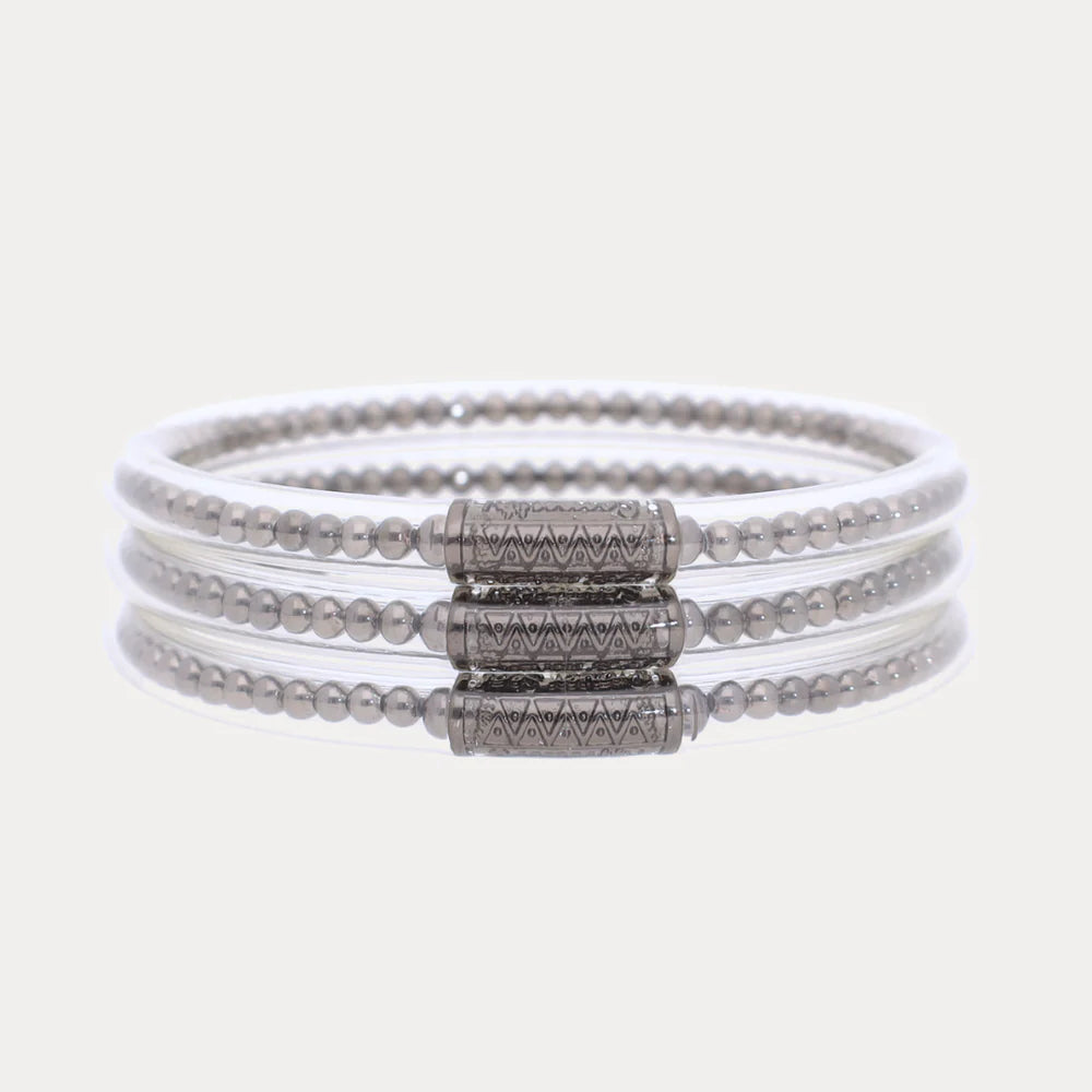 BuDhaGirl | Gunmetal BIBI All Weather Bangles® (Set of 3) - Serenity Prayer