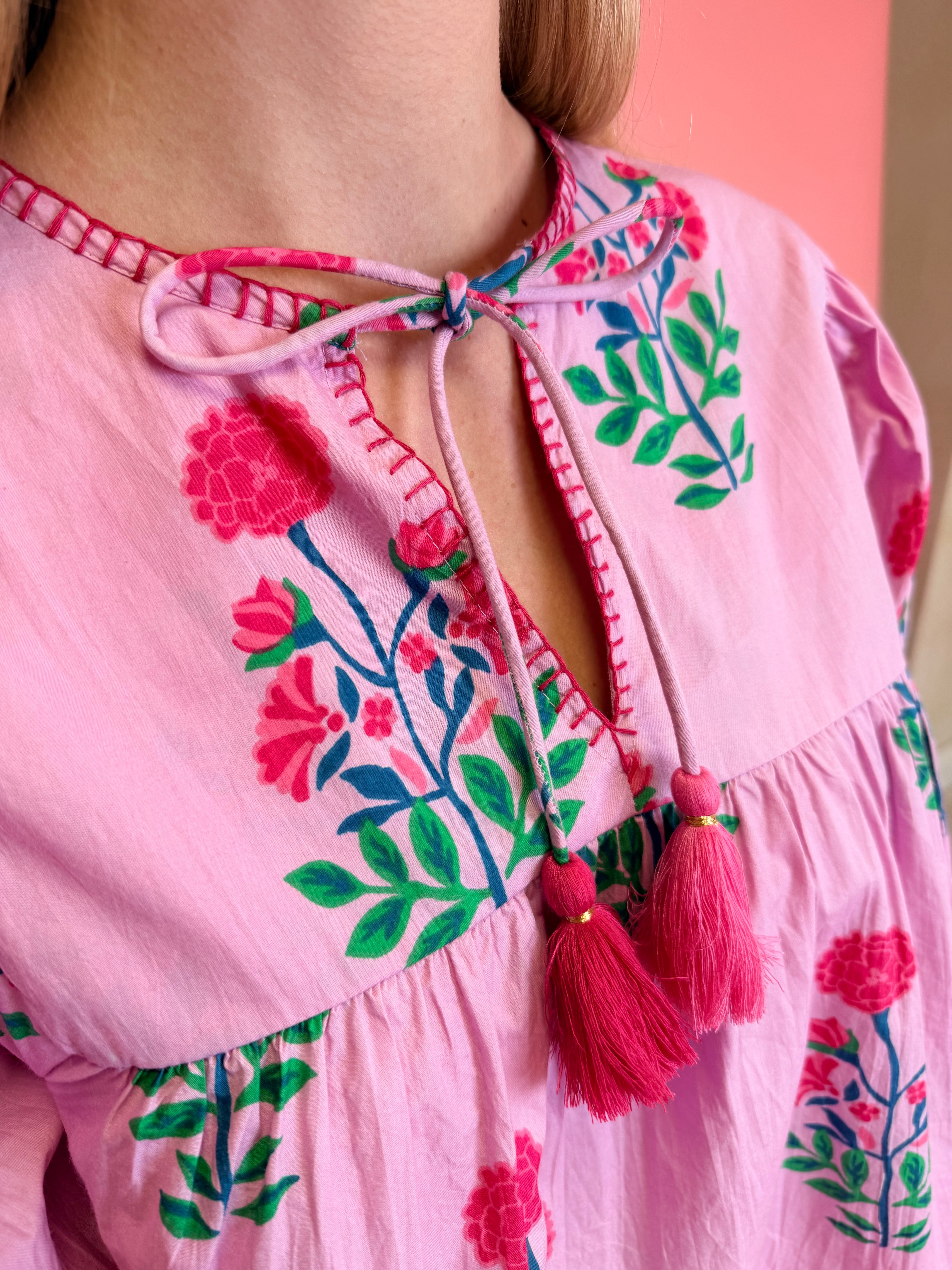 Long Sleeve Floral Pattern Pink Top