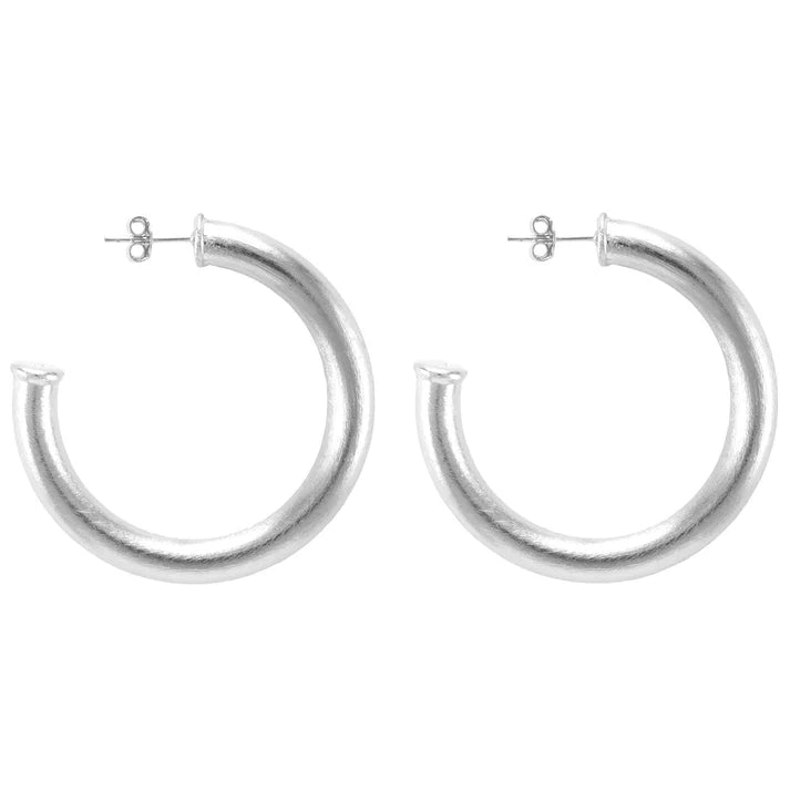 Sheila Fajl | Shiny Chantal Hoops - Brushed Silver Plated