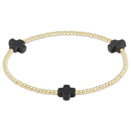 Enewton | Signature Cross Gold Pattern 2mm Bead Bracelet- Onyx