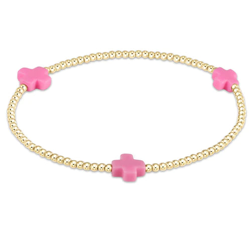 Enewton | Signature Cross Gold Pattern 2mm Bead Bracelet - Bright Pink