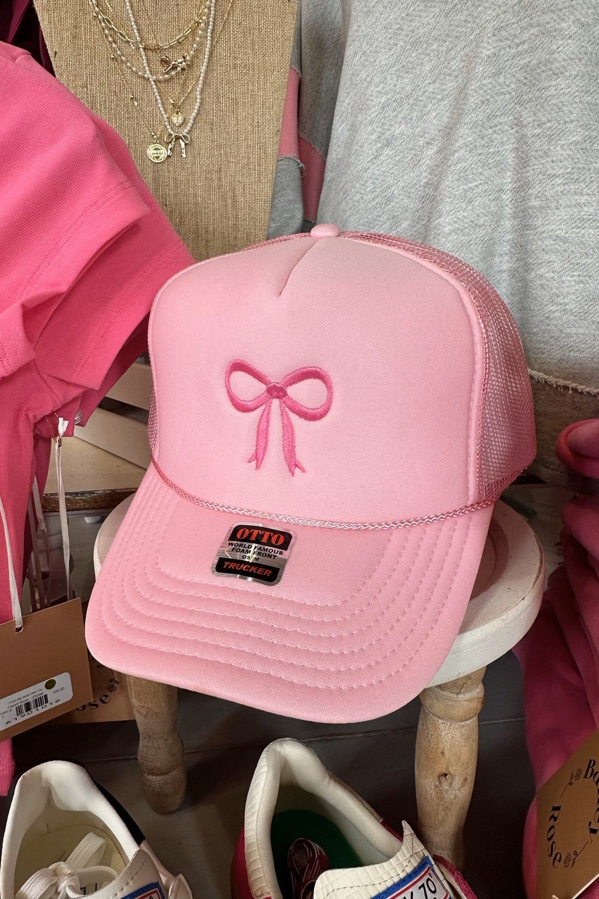 Pink Trucker Hat With Pink Bow