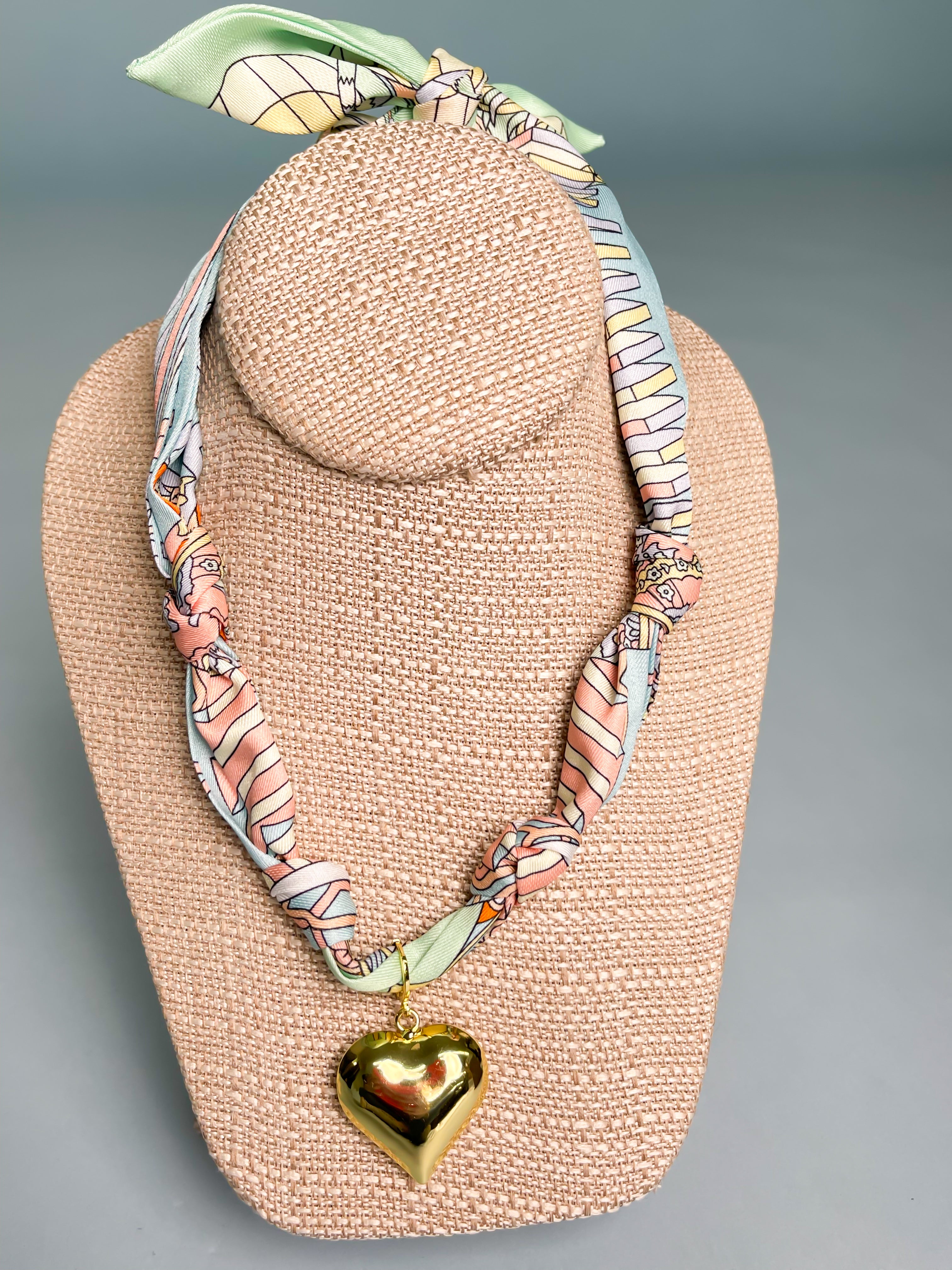 Gemelli | Costa Scarf Necklace with Puffy Heart Charm