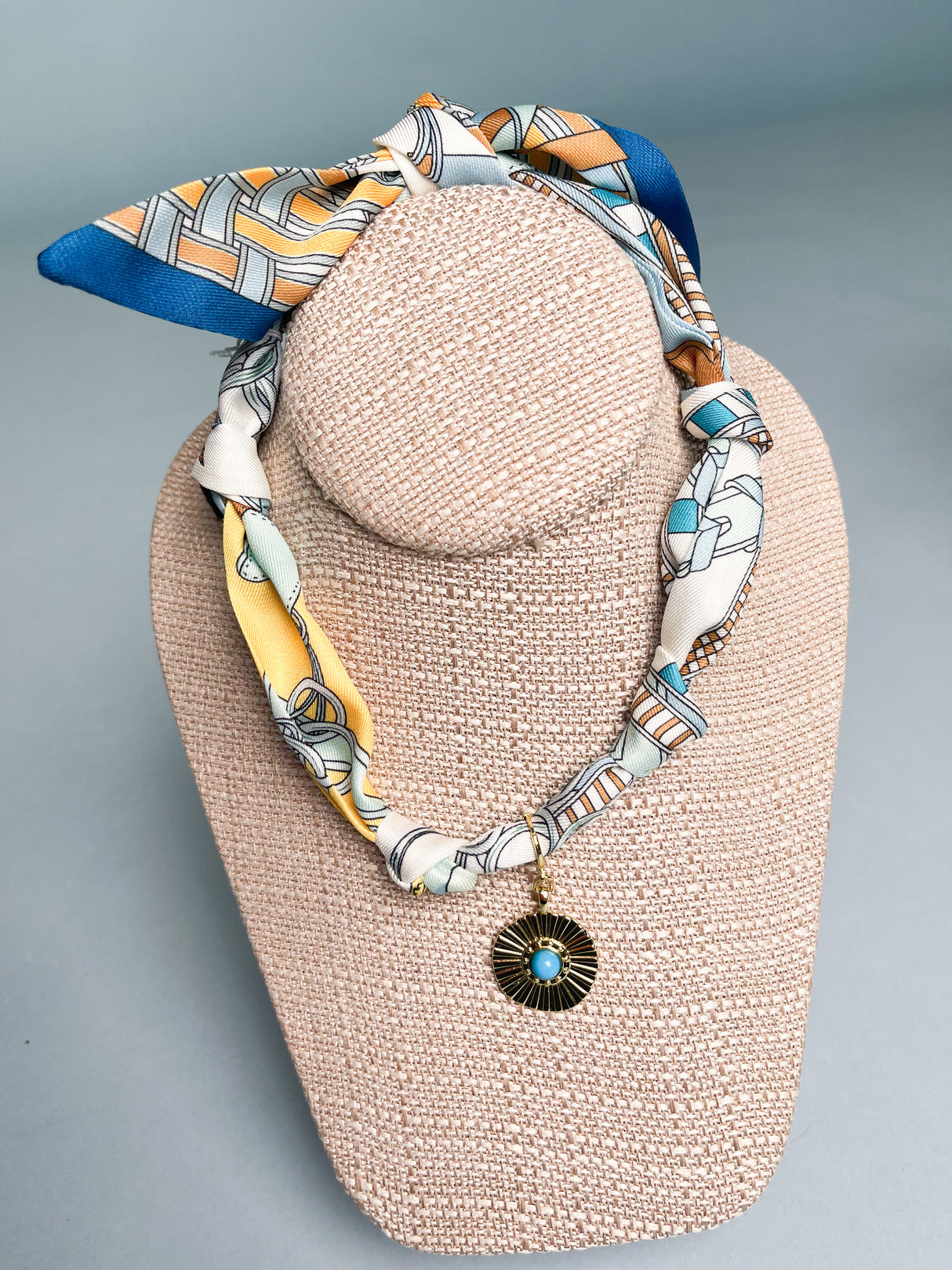 Gemelli | Blair Scarf Necklace with Turquoise Coin Charm