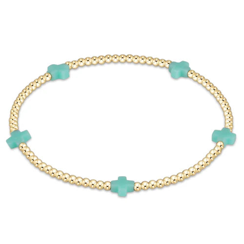 Enewton | Signature Cross Small Gold Pattern 2mm Bead Bracelet - Mint