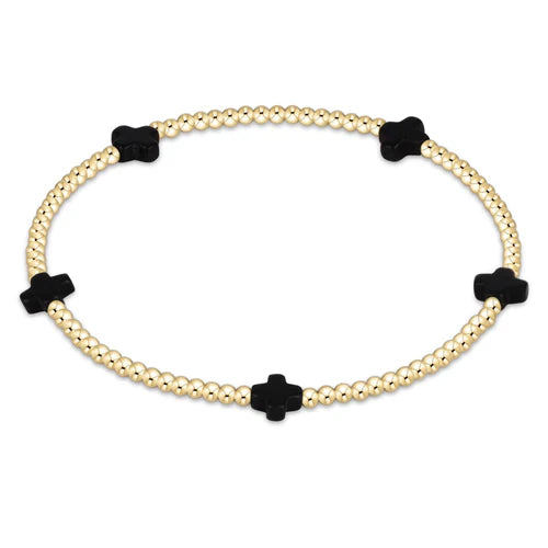 Enewton | Signature Cross Small Gold Pattern 2mm Bead Bracelet - Onyx