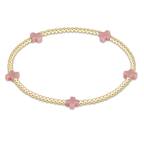 Enewton | Signature Cross Small Gold Pattern 2mm Bead Bracelet - Pink