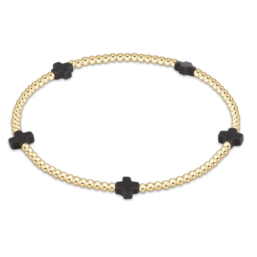 Enewton | Signature Cross Small Gold Pattern 2mm Bead Bracelet - Charcoal